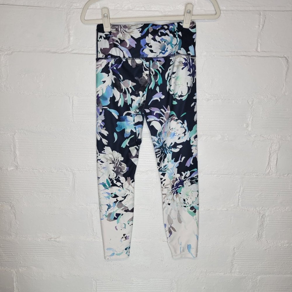 Athleta Women's Small Leggings Blue White Flowers - Picture 2 of 4